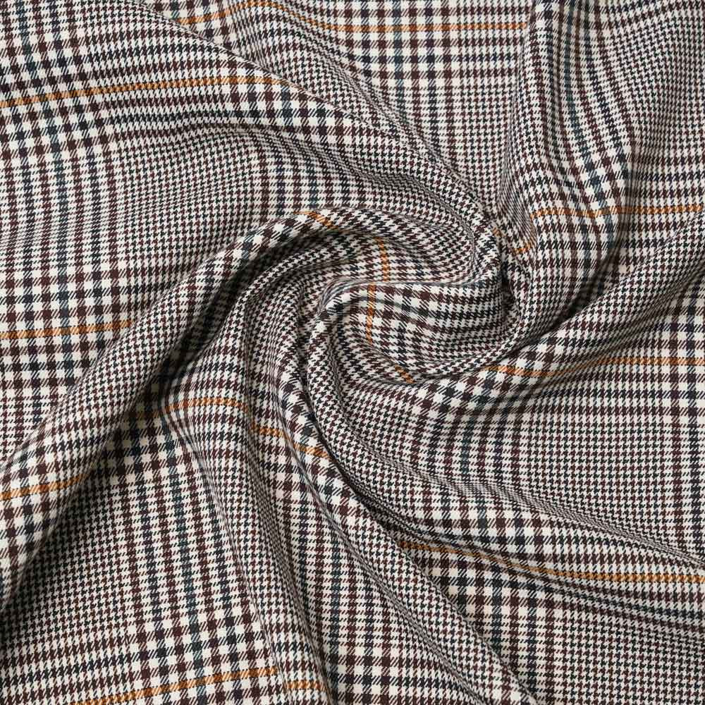 Tissu prince de Galles crème, beige et bleu ciel à fil lurex argenté | Pretty Mercerie | Mercerie en ligne