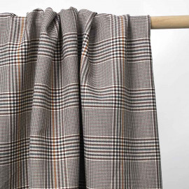 Tissu prince de Galles crème, beige et bleu ciel à fil lurex argenté | Pretty Mercerie | Mercerie en ligne
