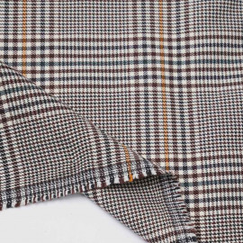 Tissu prince de Galles crème, beige et bleu ciel à fil lurex argenté | Pretty Mercerie | Mercerie en ligne