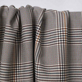 Tissu prince de Galles crème, beige et bleu ciel à fil lurex argenté | Pretty Mercerie | Mercerie en ligne