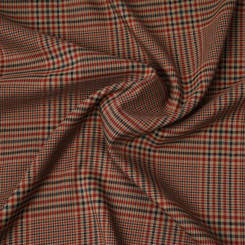 Tissu prince de Galles beige, vert et rouge à fil lurex argenté | Pretty Mercerie | mercerie en ligne