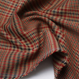 Tissu prince de Galles beige, vert et rouge à fil lurex argenté | Pretty Mercerie | mercerie en ligne