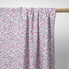 Tissu viscose rose blush à motif bloom bleu, vert et rose | Pretty Mercerie | Mercerie en ligne