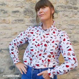 Tissu coton blanc à motif abstraits rosewood, rouge pompei et noir | Pretty Mercerie | Mercerie en ligne