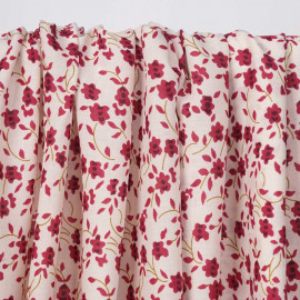 Tissu viscose écru à motif floral framboise et moutarde | Pretty Mercerie | Mercerie en ligne