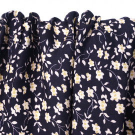 Tissu viscose bleu foncé à motif floral crème et raffia | Pretty Mercerie | Mercerie en ligne