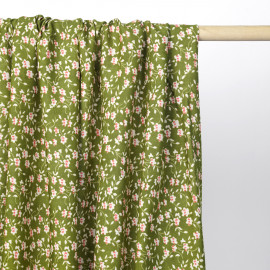 Tissu viscose woodbine à motif floral beige et rose | Pretty Mercerie | Mercerie en ligne