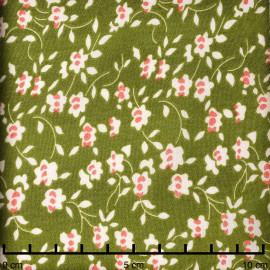 Tissu viscose woodbine à motif floral beige et rose | Pretty Mercerie | Mercerie en ligne