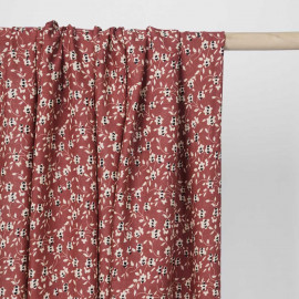 Tissu viscose tandoori spice à motif floral beige et noir | Pretty Mercerie | Mercerie en ligne