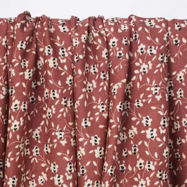 Tissu viscose tandoori spice à motif floral beige et noir | Pretty Mercerie | Mercerie en ligne