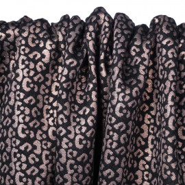 Tissu jacquard noir à motif léopard fil lurex or rose | Pretty Mercerie | mercerie en ligne