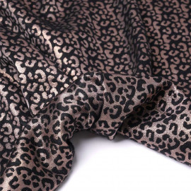 Tissu jacquard noir à motif léopard fil lurex or rose | Pretty Mercerie | mercerie en ligne