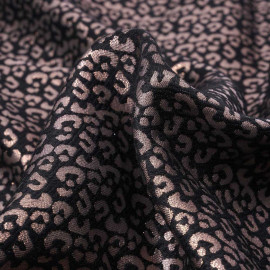 Tissu jacquard noir à motif léopard fil lurex or rose | Pretty Mercerie | mercerie en ligne