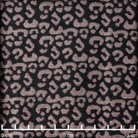 Tissu jacquard noir à motif léopard fil lurex or rose | Pretty Mercerie | mercerie en ligne