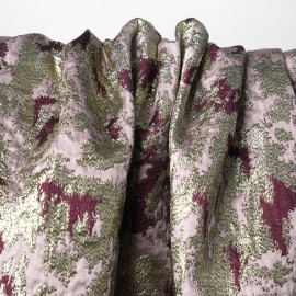 Tissu jacquard mauve et rhododendron à motif abstrait et fil lurex or | Pretty Mercerie | mercerie en ligne