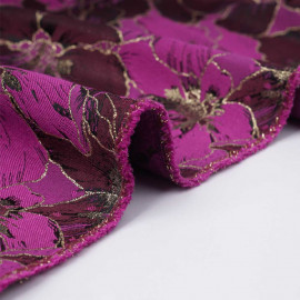Tissu jacquardfuchsia à motif orchidée rhododendron et fil lurex or | Pretty Mercerie | mercerie en ligne