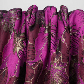 Tissu jacquardfuchsia à motif orchidée rhododendron et fil lurex or | Pretty Mercerie | mercerie en ligne