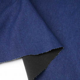Tissu denim stretch bleu navy à doublure polaire noir | Pretty Mercerie | Mercerie en ligne