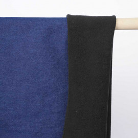 Tissu denim stretch bleu navy à doublure polaire noir | Pretty Mercerie | Mercerie en ligne