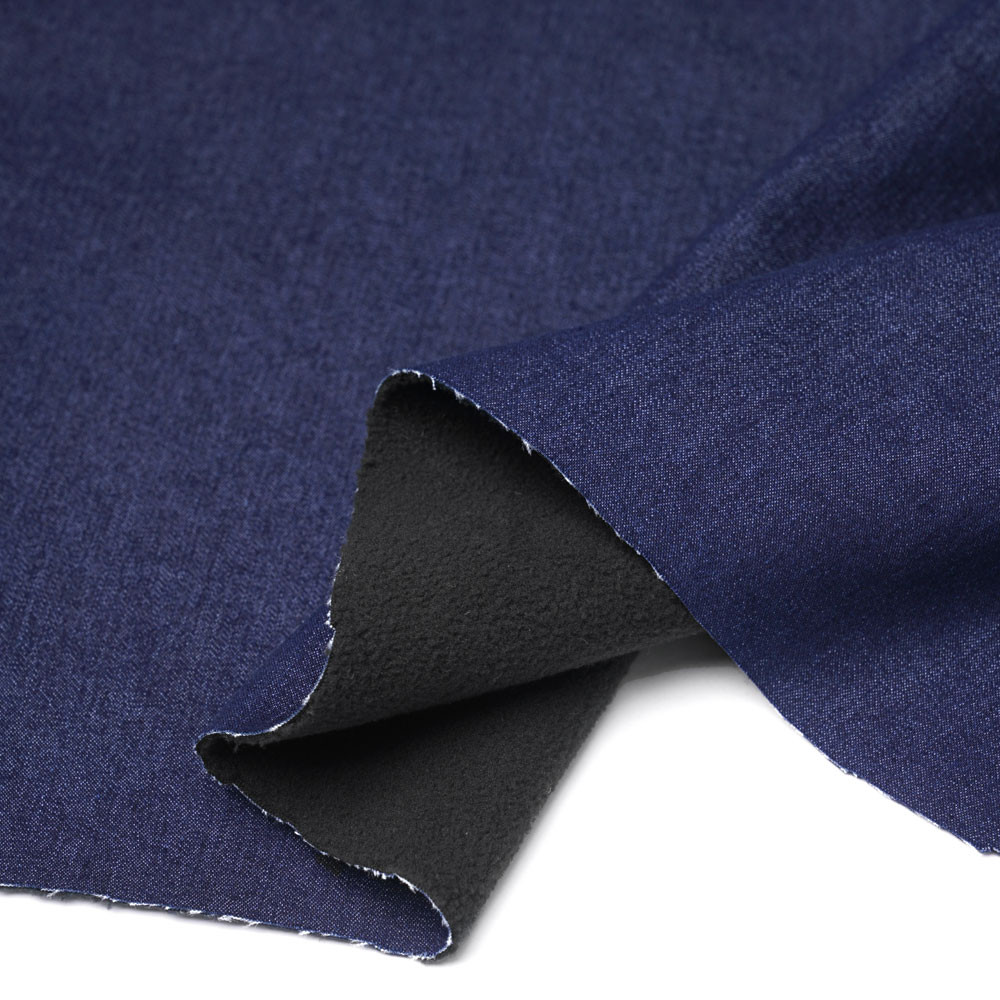 Tissu denim stretch bleu brut à doublure polaire noir | Pretty Mercerie | Mercerie en ligne