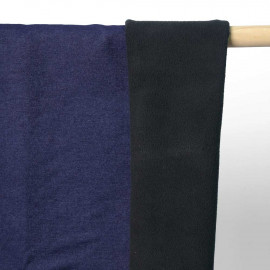 Tissu denim stretch bleu brut à doublure polaire noir | Pretty Mercerie | Mercerie en ligne