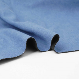 Tissu denim stretch bleu clair à doublure polaire noir | Pretty Mercerie | Mercerie en ligne