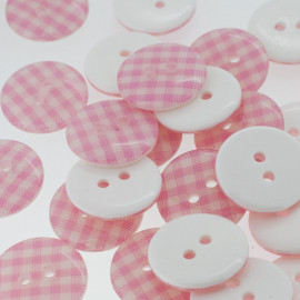 Bouton Polyester Vichy Rose Persan 15mm