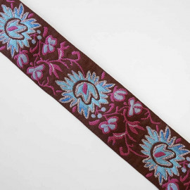 Ruban tissé flowers et fil lurex silver 62mm
