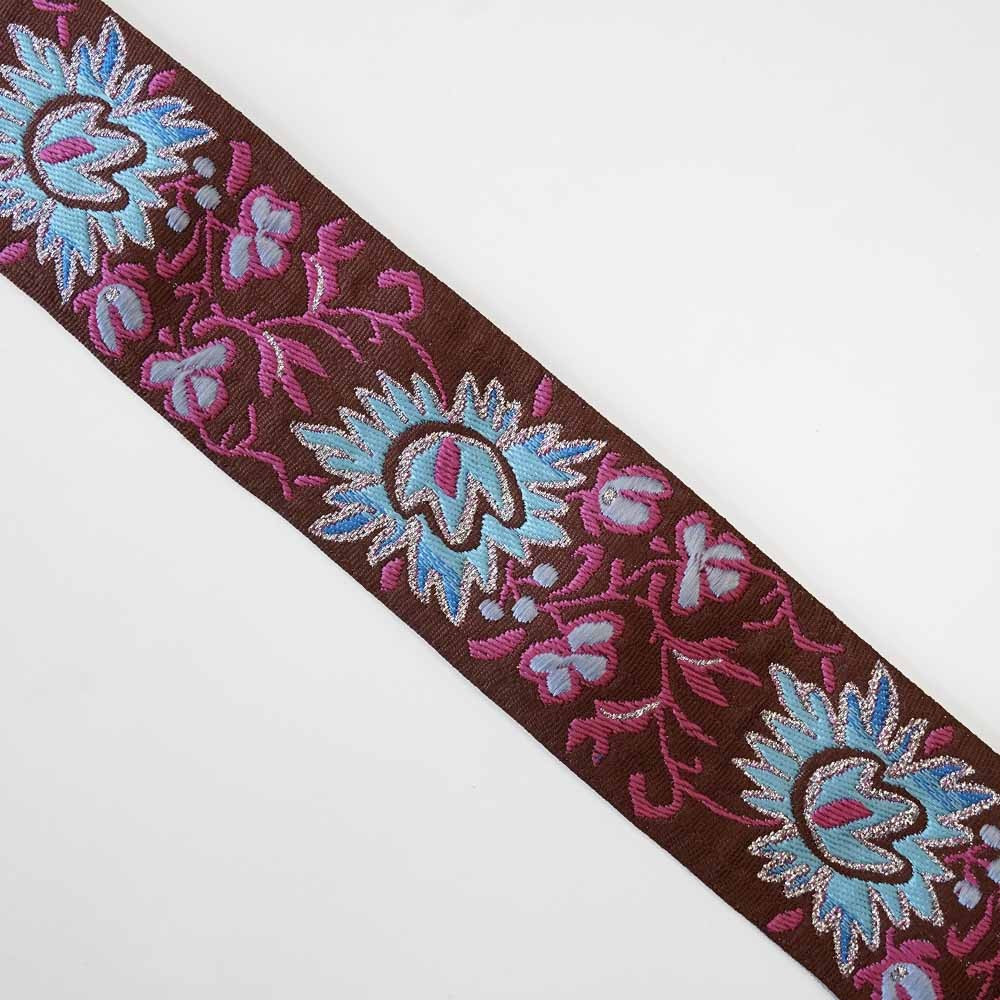 Ruban tissé flowers et fil lurex silver 62mm