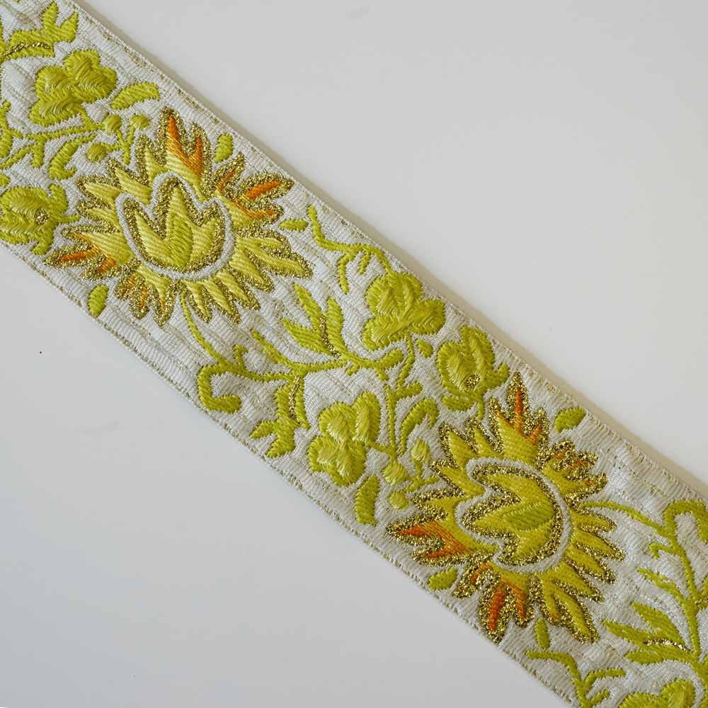 Ruban tissé flowers et fil lurex gold 62mm