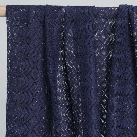 Tissu dentelle bleu marine folk flower - pretty mercerie - mercerie en ligne