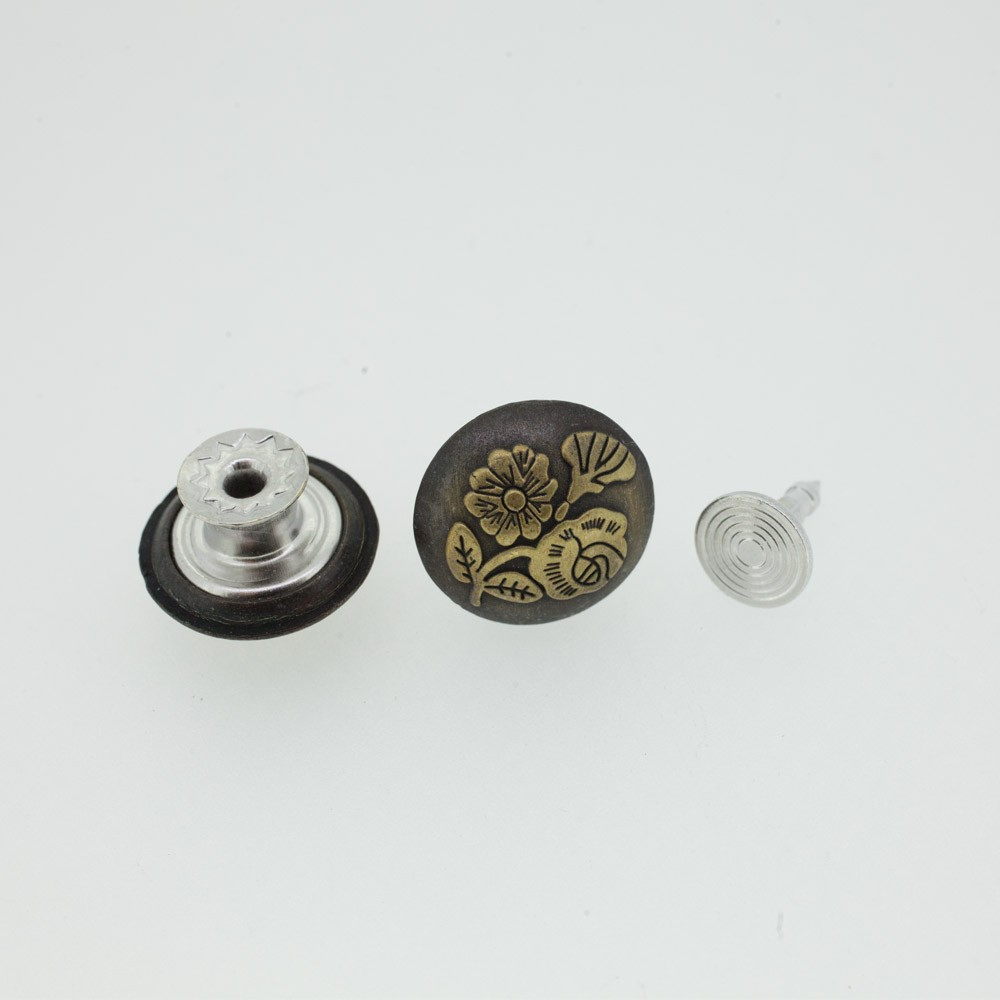 Bouton Jeans Fleurs vieux bronze