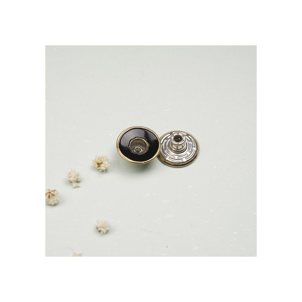 Bouton Jeans noir brillant et contours or - mercerie en ligne - pretty mercerie 
