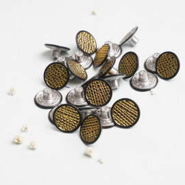 Bouton Jeans noir et or motif graphique - mercerie en ligne - pretty mercerie