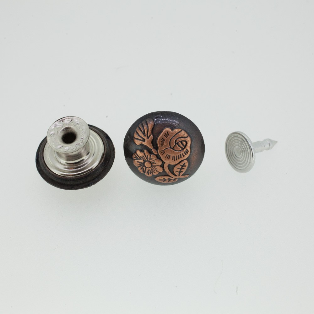 Bouton Jeans Fleurs vieux cuivre