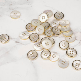 Bouton nacre blanc cerclé métal or 11 mm - mercerie en ligne - pretty mercerie