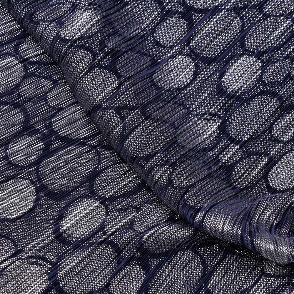 Tissu plissé bleu à motif ronds et pois argent - pretty mercerie - mercerie en ligne