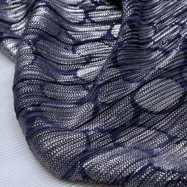 Tissu plissé bleu à motif ronds et pois argent - pretty mercerie - mercerie en ligne