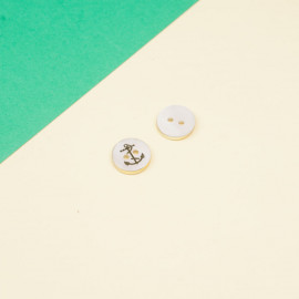 Bouton nacre blanc et or motif ancre 11 mm  - pretty mercerie - mercerie en ligne