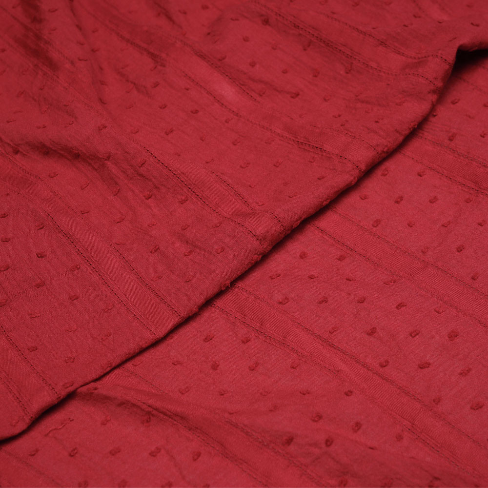 Tissu coton plumetis et bandes brodées rouge tango  - pretty mercerie - mercerie en ligne