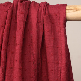 Tissu coton plumetis et bandes brodées rouge tango  - pretty mercerie - mercerie en ligne