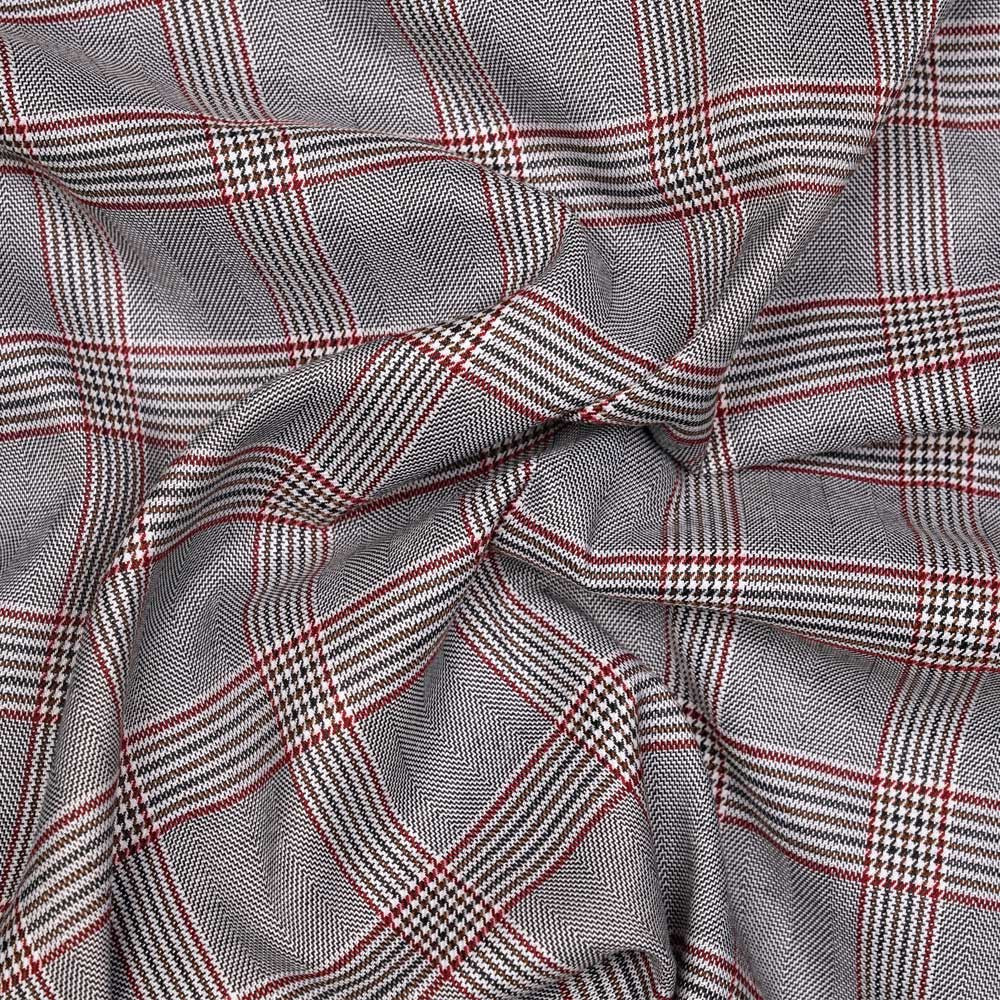 Tissu Prince de Galles noir et blanc et rouge et noisette - pretty mercerie - mercerie en ligne