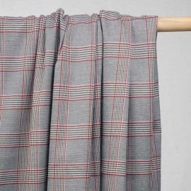 Tissu Prince de Galles noir et blanc et rouge et noisette - pretty mercerie - mercerie en ligne