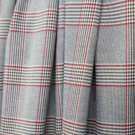 Tissu Prince de Galles noir et blanc et rouge et noisette - pretty mercerie - mercerie en ligne