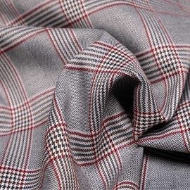 Tissu Prince de Galles noir et blanc et rouge et noisette - pretty mercerie - mercerie en ligne